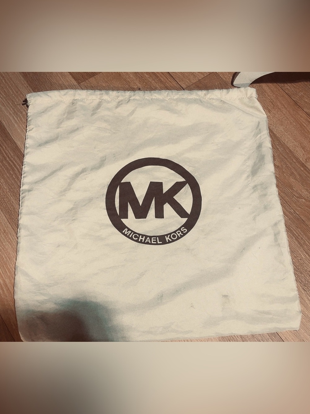 Michael Kors Cream Drawstring Logo Dust Bag with Brown MK Print